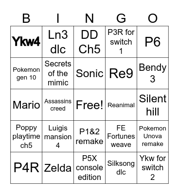 2026 Nintendo Bingo Card