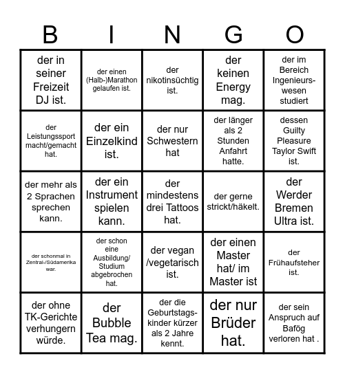 Finde den Gast, ... Bingo Card
