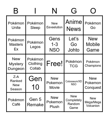 Pokémon Presents Bingo Card
