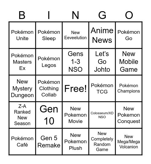 Pokémon Presents Bingo Card