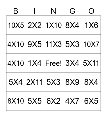 Multiplication Bingo Card