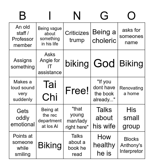 Mark 321 Bingo Card
