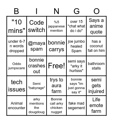 24Hr island Arky X Bonnie Bingo Card