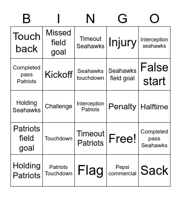 Superbowl LX Bingo Card