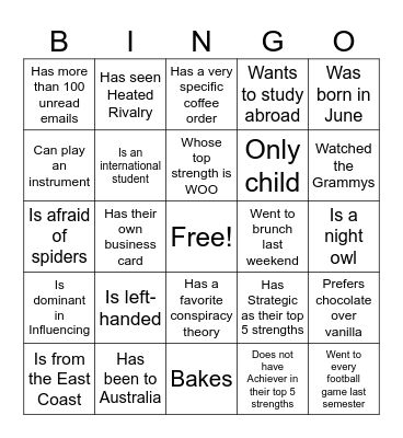 Meet someone who Bingo Card