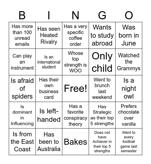 Meet someone who Bingo Card