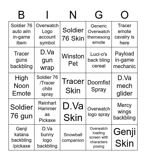 Overwatch Fortnite Slop Bingo Card