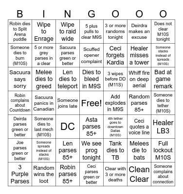 Static Night Bingo Card