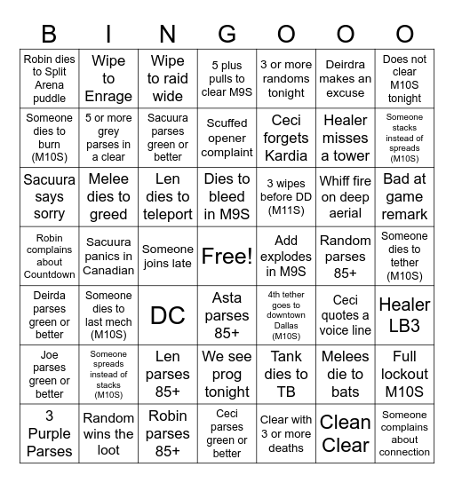 Static Night Bingo Card