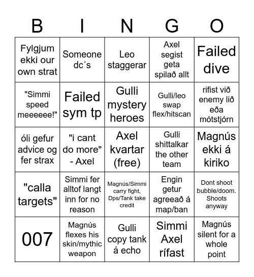 Musteri Bingo Card