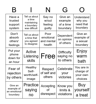 Boundaries Bingo Card