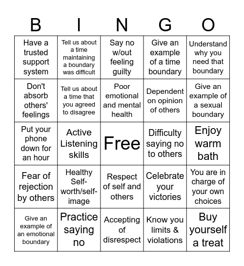 Boundaries Bingo Card