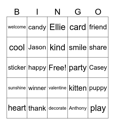 Cool Kids Bingo Card