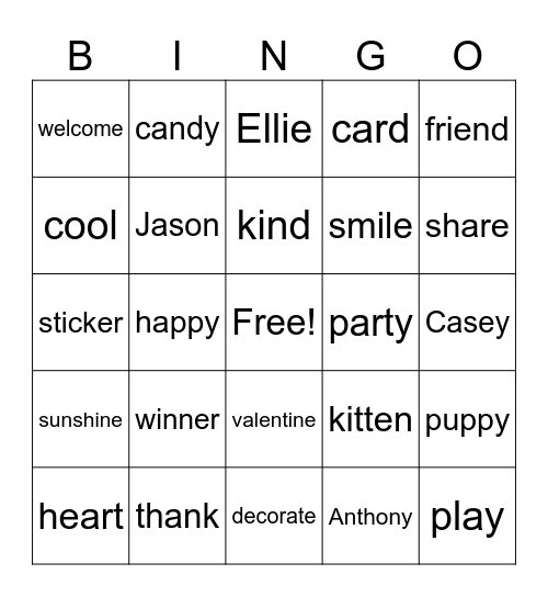 Cool Kids Bingo Card