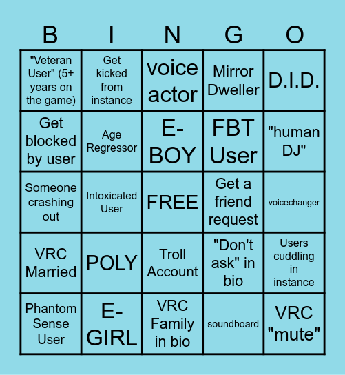 VRCHAT BINGO Card
