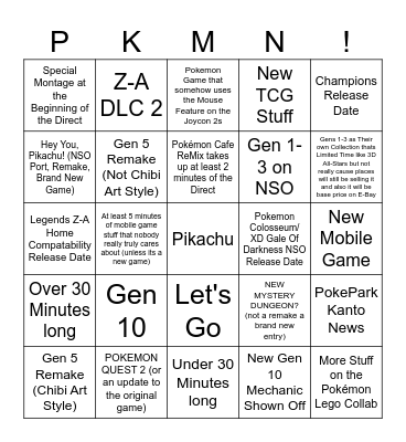 Pokemon Presents 2/27/26 Bingo Card