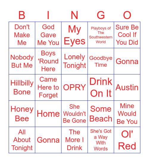 Country Hits - Blake Shelton Bingo Card