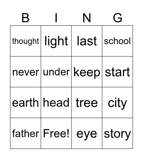 Most Common Words List 15 Bingo Card
