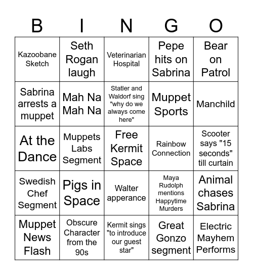 Muppet Show Bingo Card