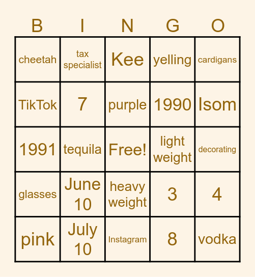 Quin's Bridal Shower Bingo Card