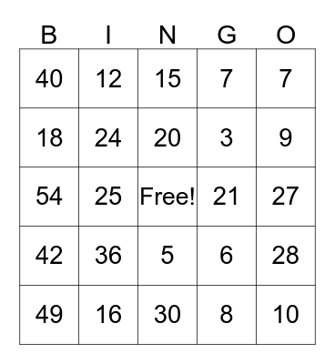 MULTIPLICATION Bingo Card