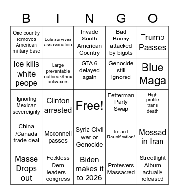2026 Prediction board Bingo Card