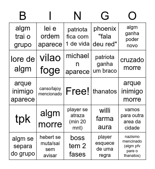 heroes livres Bingo Card