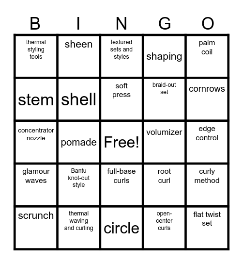 hairstyling Bingo Card