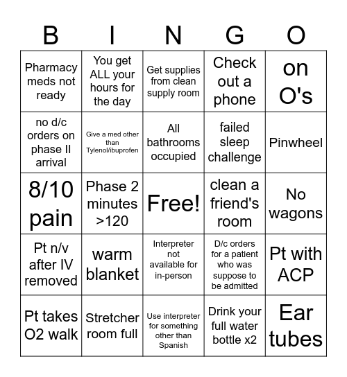 Phase II Bingo Card