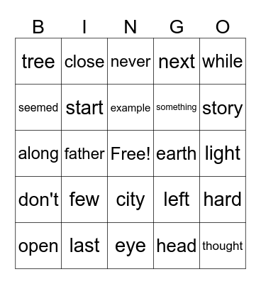 Most Common Words 15/16 Bingo Card