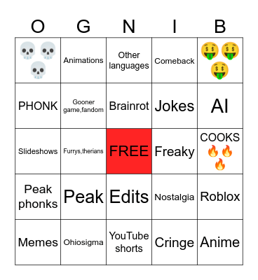 TIKTOK Bingo Card