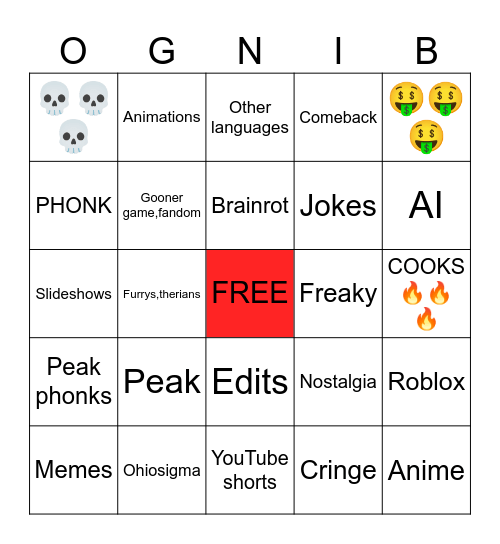TIKTOK Bingo Card