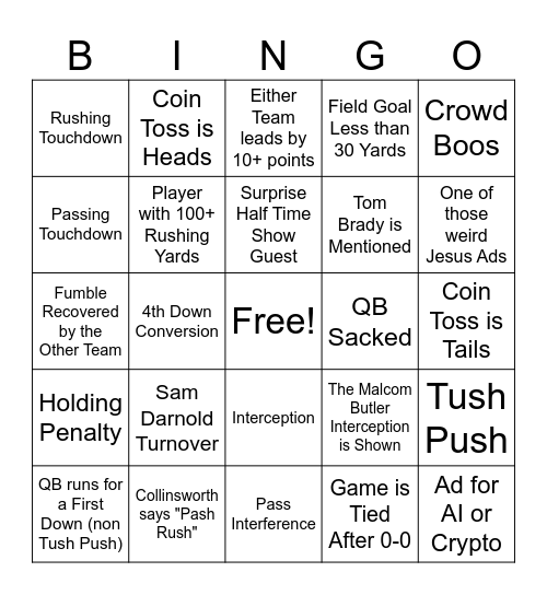 SB XL BINGO!!! Bingo Card
