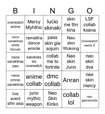 Overwatcha Bingo Card