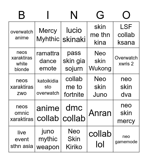 Overwatcha Bingo Card