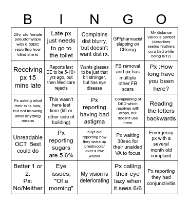 Day in the life Bingo Card
