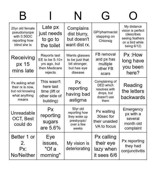 Day in the life Bingo Card