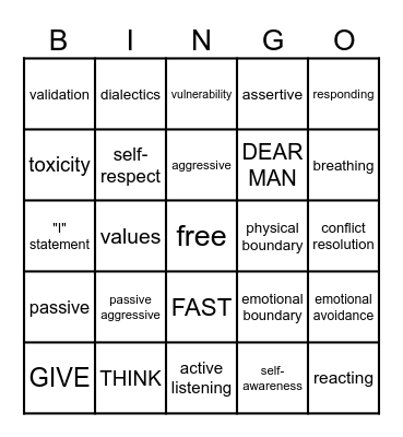DBT Interpersonal Effectiveness Bingo Card