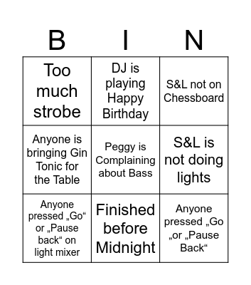S&L Bingo Card