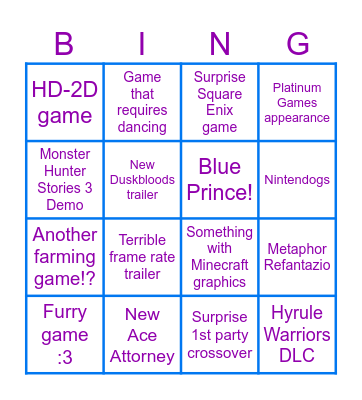 Azra's Nintendo Direct Bingo! Bingo Card