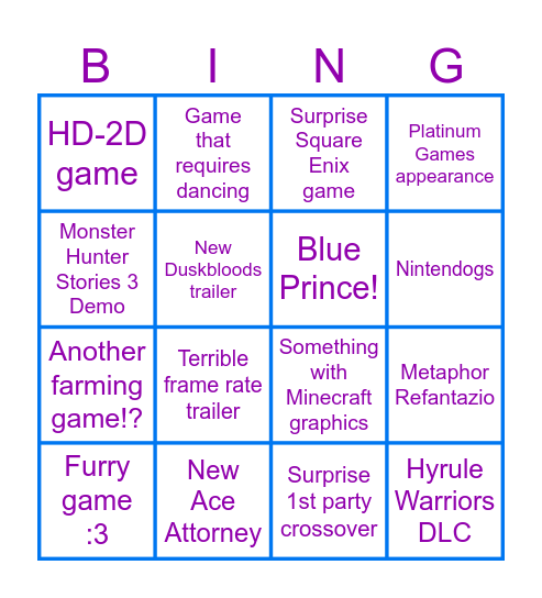 Azra's Nintendo Direct Bingo! Bingo Card