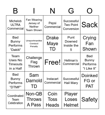 Super Bowl Bingo Card