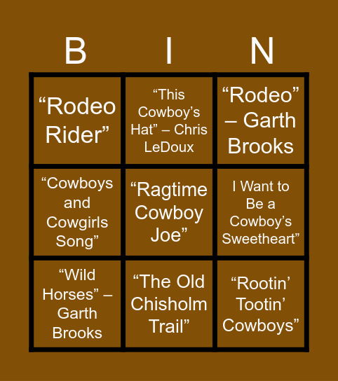 Cowboy Bingo Card