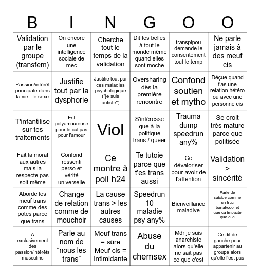 Bébé meuf trans Bingo Card