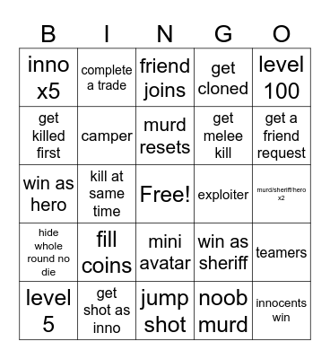 mm2 bingo 2 Bingo Card