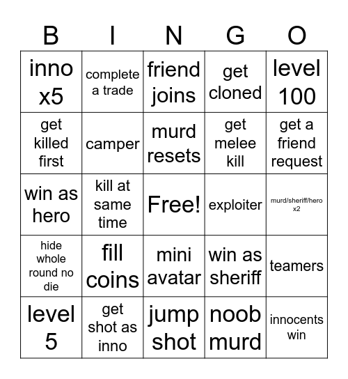 mm2 bingo 2 Bingo Card