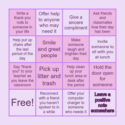 Kindness Bingo! Bingo Card