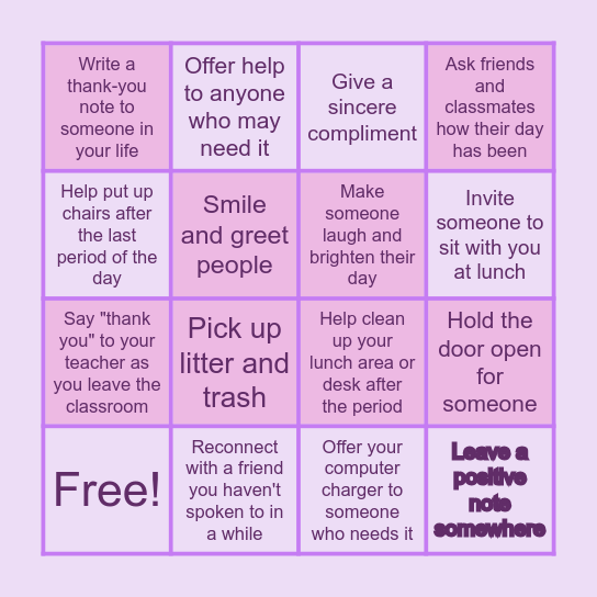 Kindness Bingo! Bingo Card