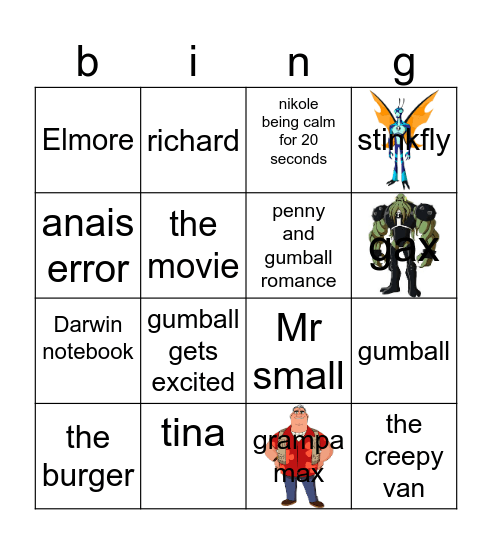 the amazing world of gumball Bingo Card