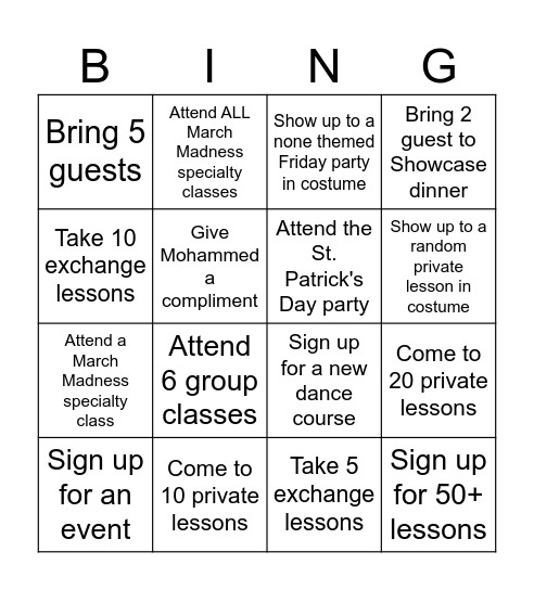 March Madness Bingo Card
